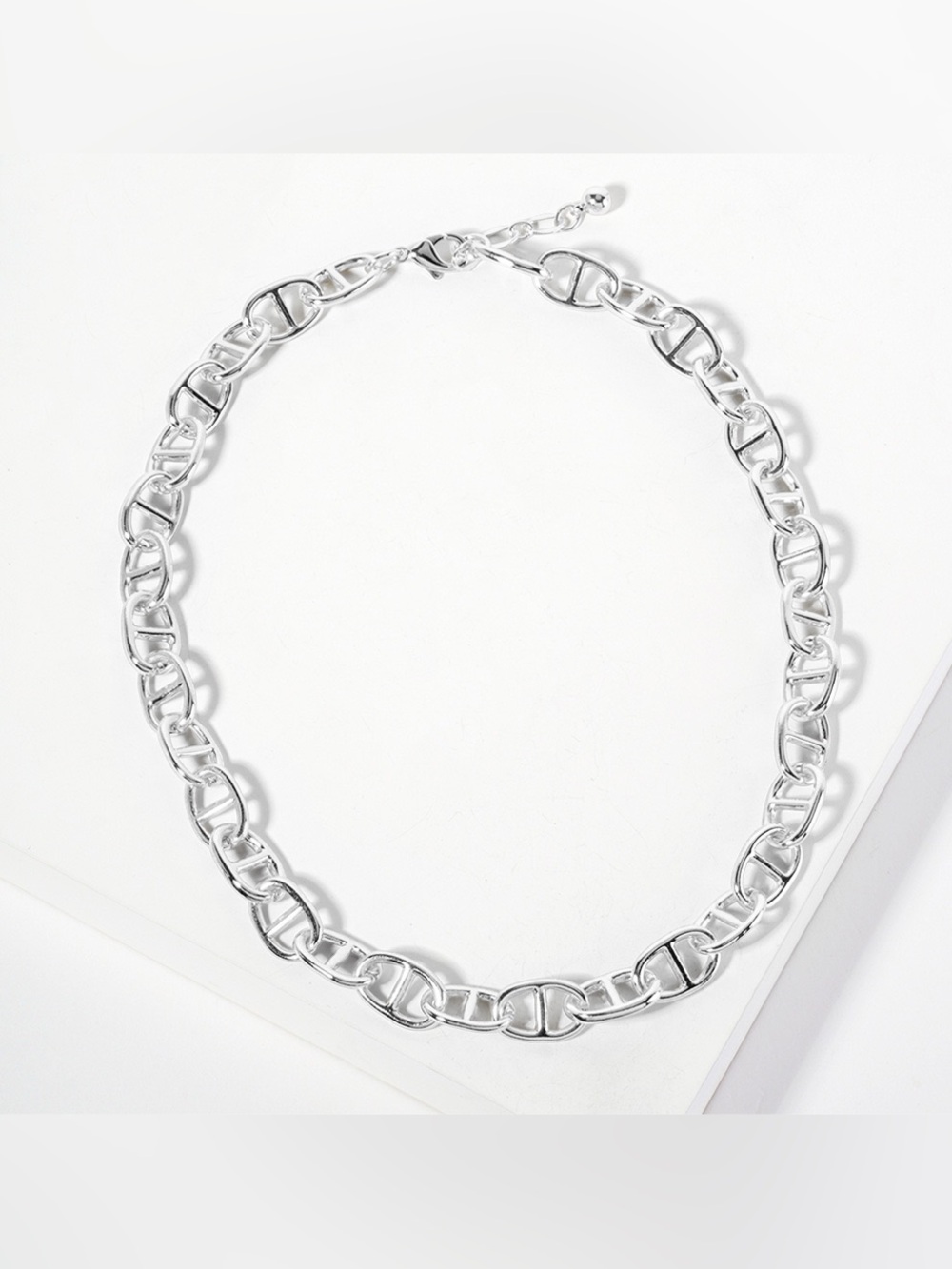 White Gold Dipped Mariner Link Chain Necklace